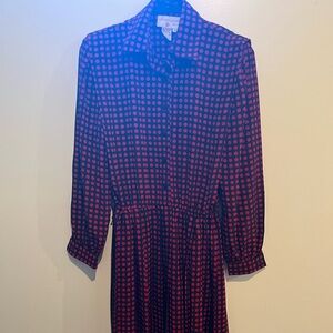 80s Vintage Polka Dot Long Sleeve Dress